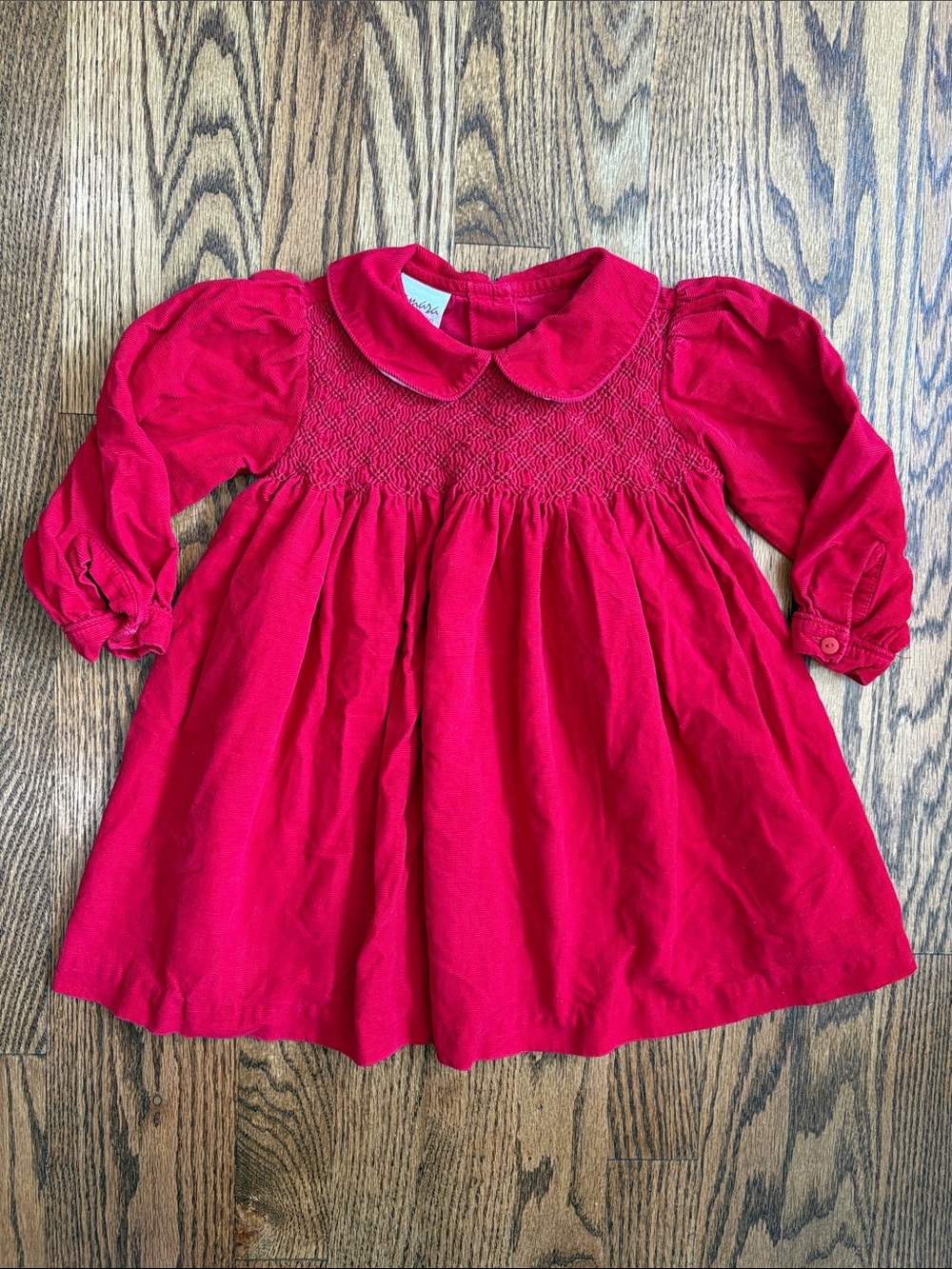 Red lightweight corduroy Samara smocked dress, size 2T. Like new condition